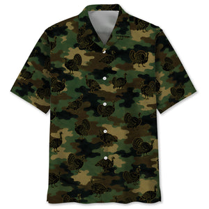 Wild Turkey Camouflage Millitary Hawaiian Shirt