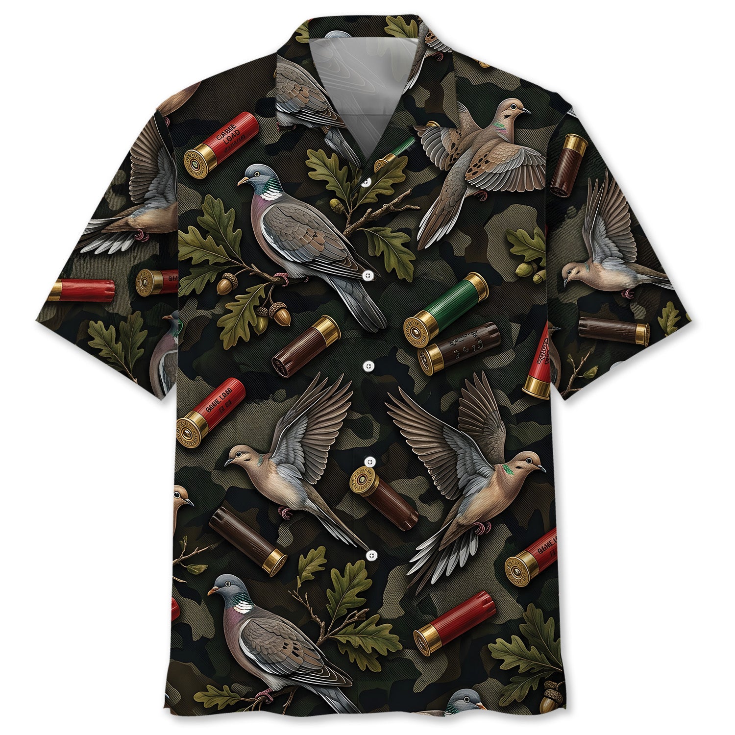 Vintage Wild Dove Hunting Camouflage Black Hawaiian Shirt