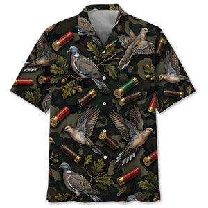 Vintage Wild Dove Hunting Camouflage Black Hawaiian Shirt
