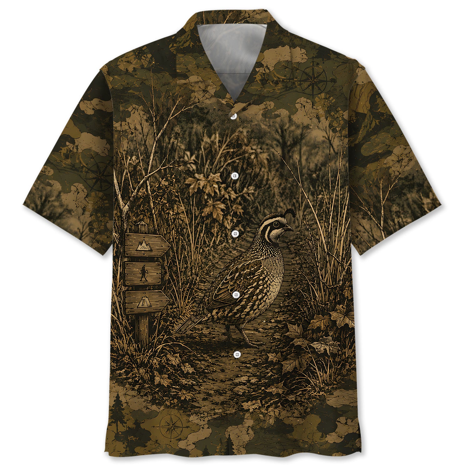 Quail Camouflage Dark Hawaiian Shirt