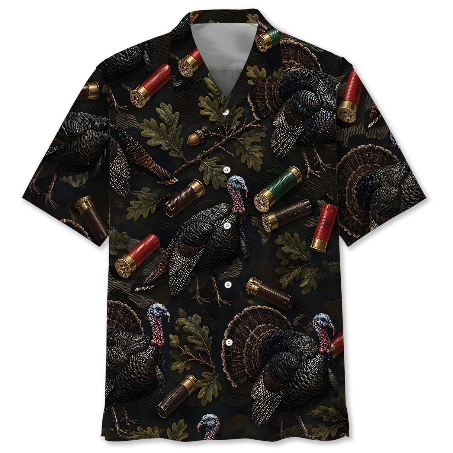 Vintage Turkey Hunting Camouflage Black Hawaiian Shirt
