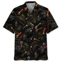 Vintage Turkey Hunting Camouflage Black Hawaiian Shirt