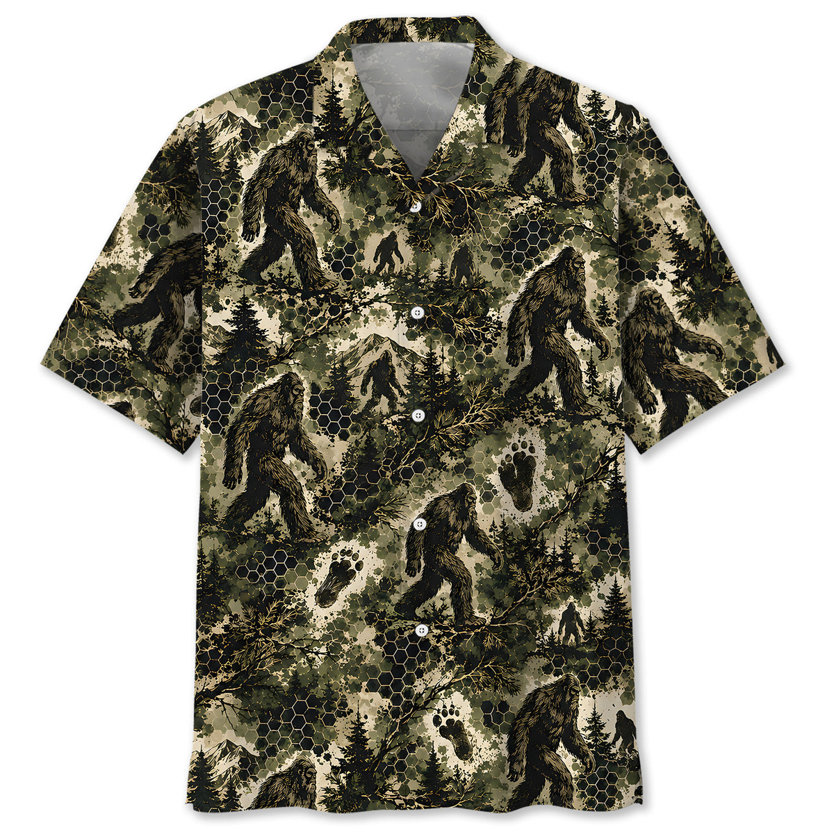 Tactical Hexagonal Bigfoot Camo Hawaiian Shirt