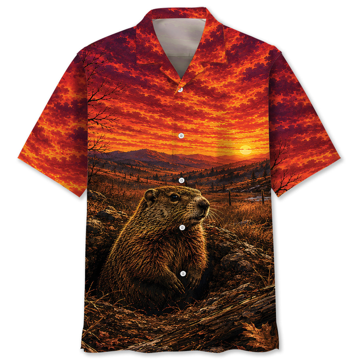 Groundhog Hunting Burnt Sky Hawaiian Shirt