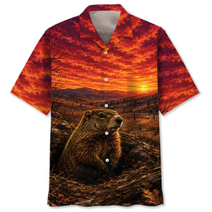 Groundhog Hunting Burnt Sky Hawaiian Shirt