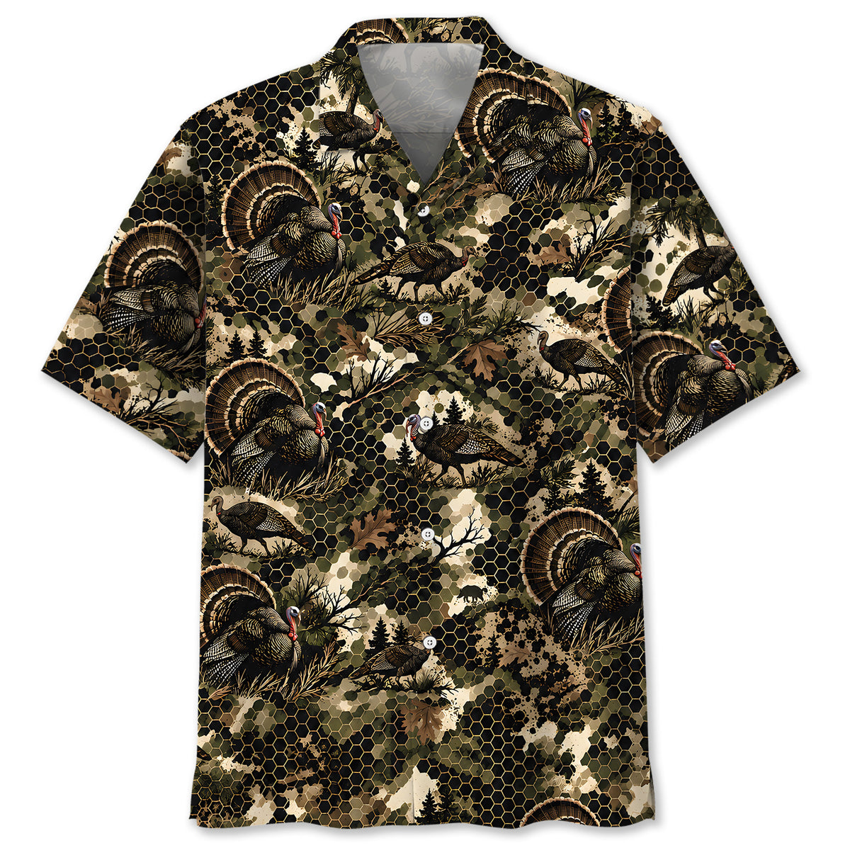Tactical Hexagonal Turkey Hunting Camo Hawaiian Shirt