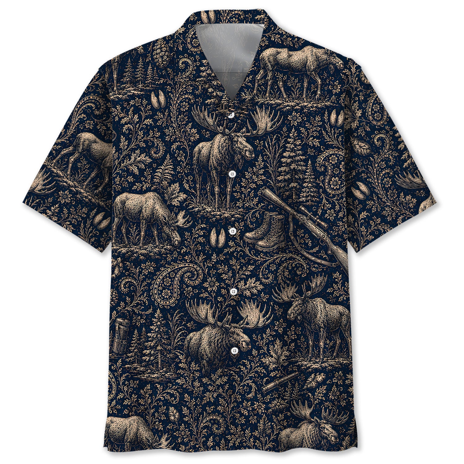 Midnight Moose Hunting Paisley Hawaiian Shirt
