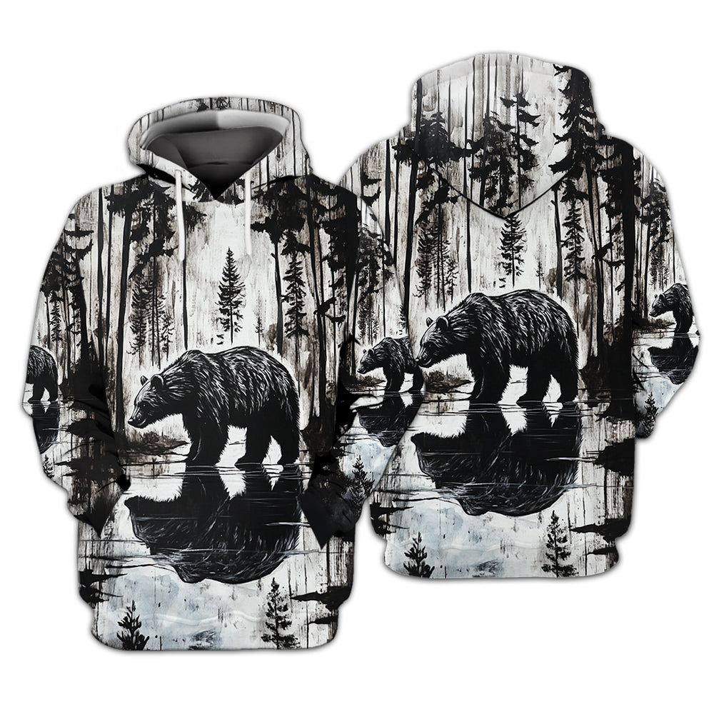 Bear Black And White Art All Over Print Shirt