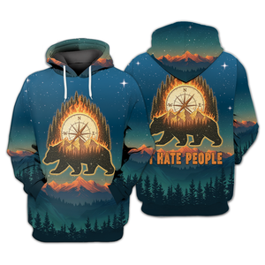 Bear Camp I Hate People  Mountain Night Forest All Over Print Shirt