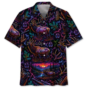 Midnight Elk Hunting Neon Hawaiian Shirt