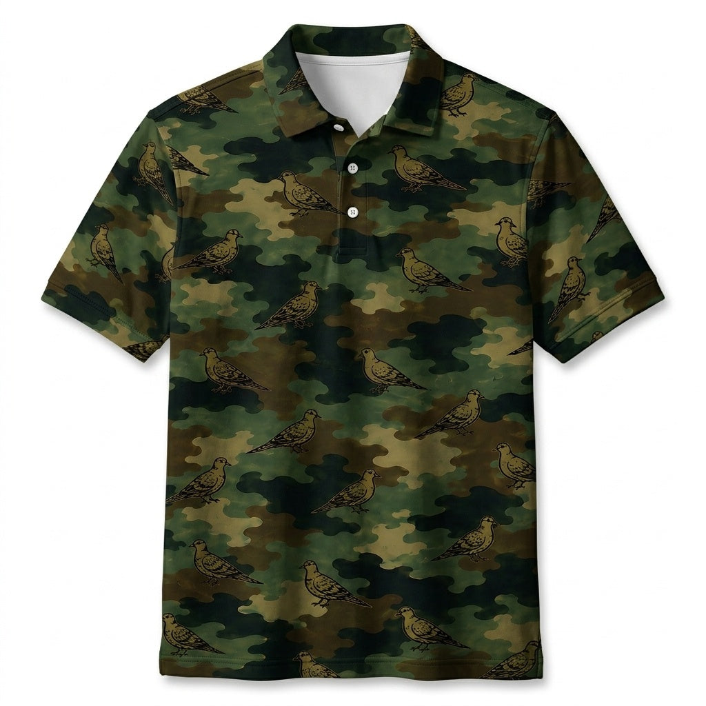 Mourning Dove Camouflage Millitary Men Polo Shirt