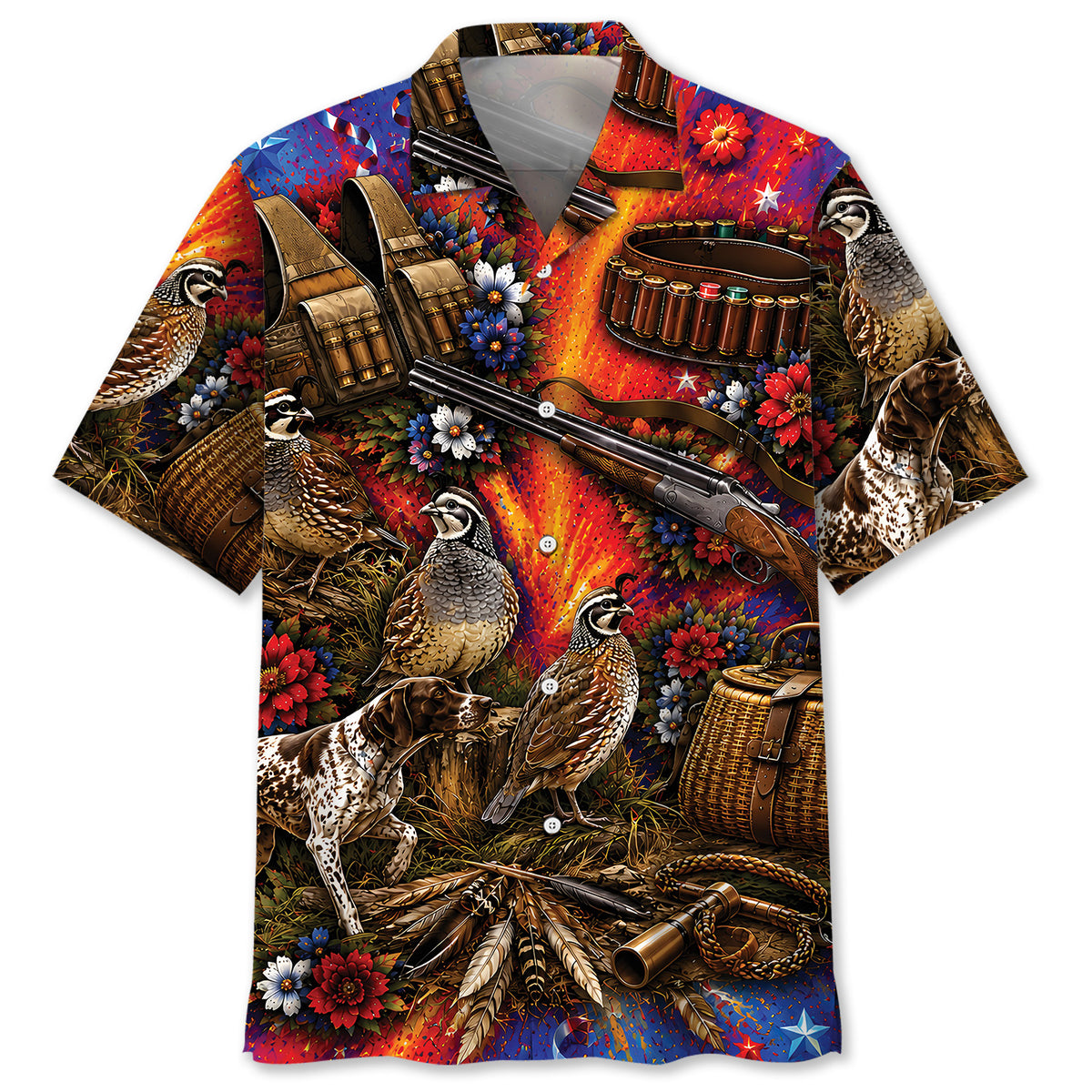 Colorful Quail Hunting Vintage Art Hawaiian Shirt
