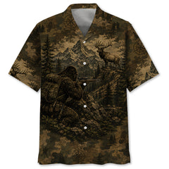 Bigfoot Elk Hunting Camouflage Funny Hawaiian Shirt