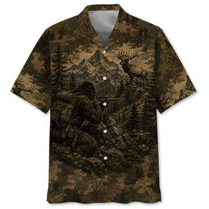 Bigfoot Elk Hunting Camouflage Funny Hawaiian Shirt