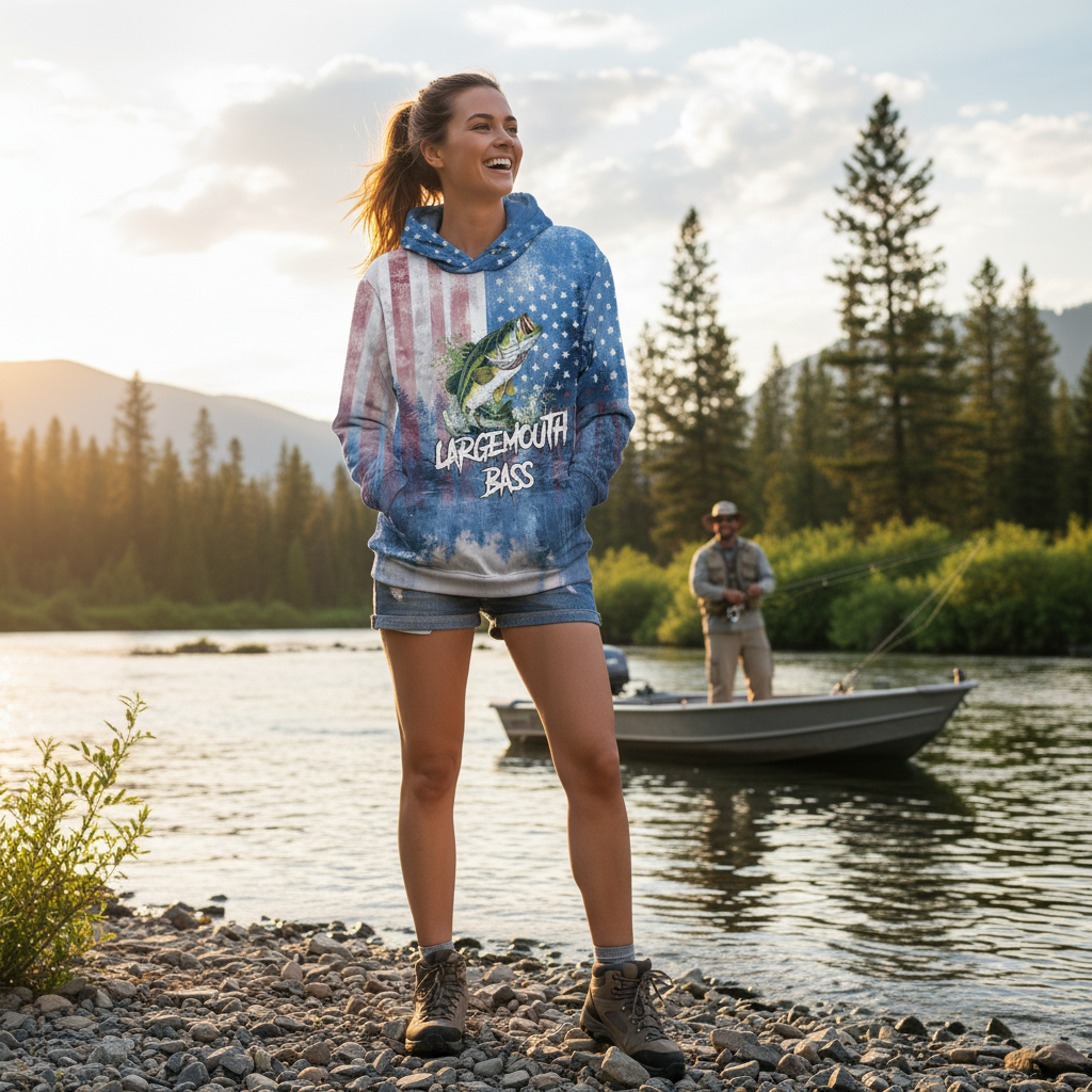Largemouth Bass American Flag All Over Print Shirt