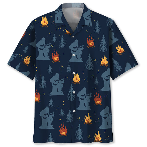 Campfire Silhouette Bigfoot Hawaiian Shirt