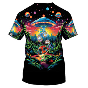 Alien UFO Abduction On Camping Site Night All Over Print Shirt