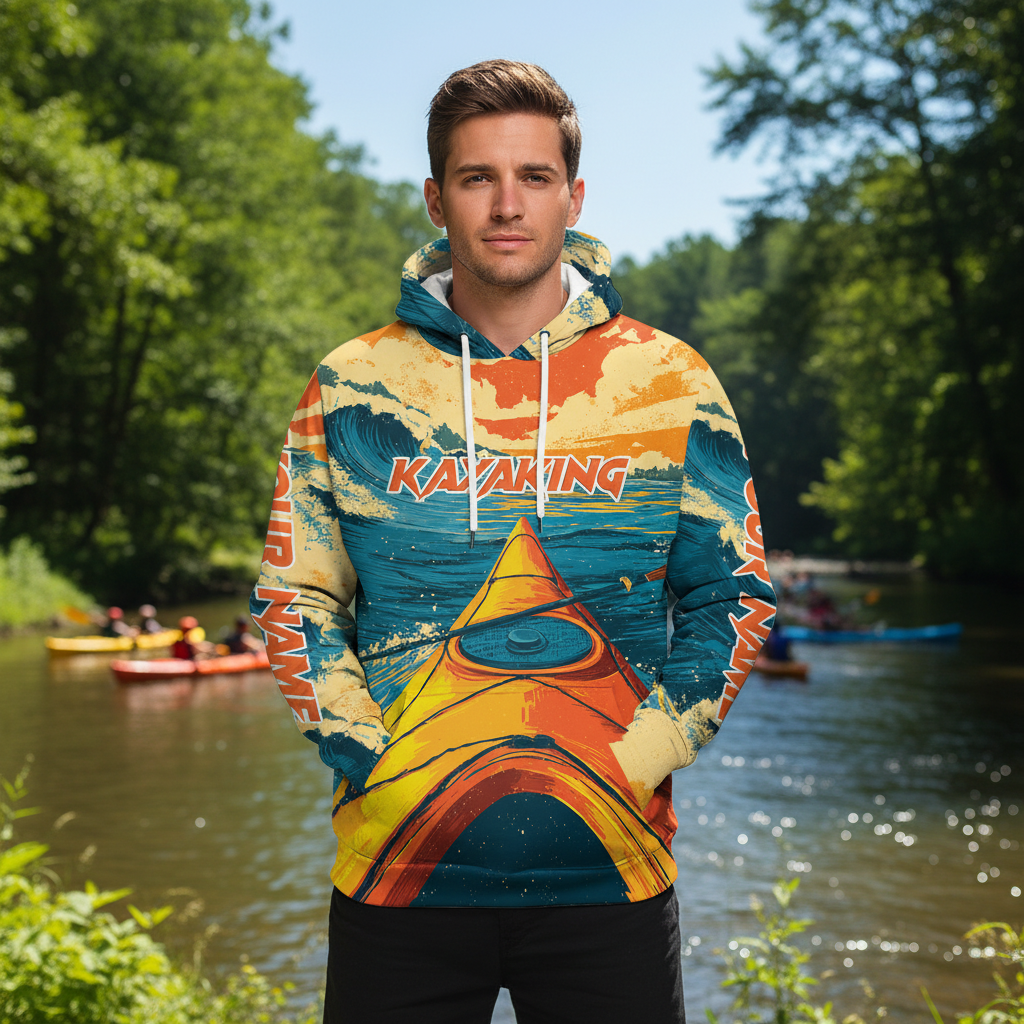 Custom Name Sunset Kayaking Scene All Over Print Shirt