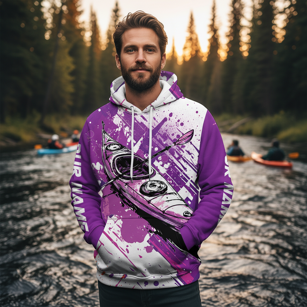Custom Name Kayaking Purple All Over Print Shirt