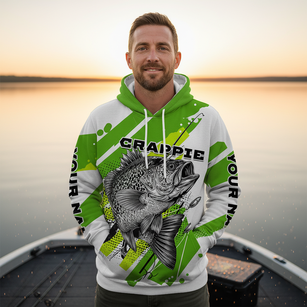 Custom Name Crappie Fish Green All Over Print Shirt