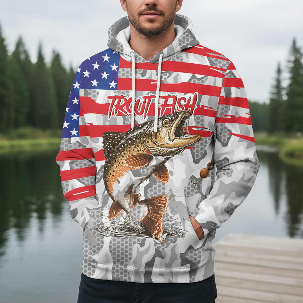 Camo American Flag Trout Fish Fishing All Over Print Shirt