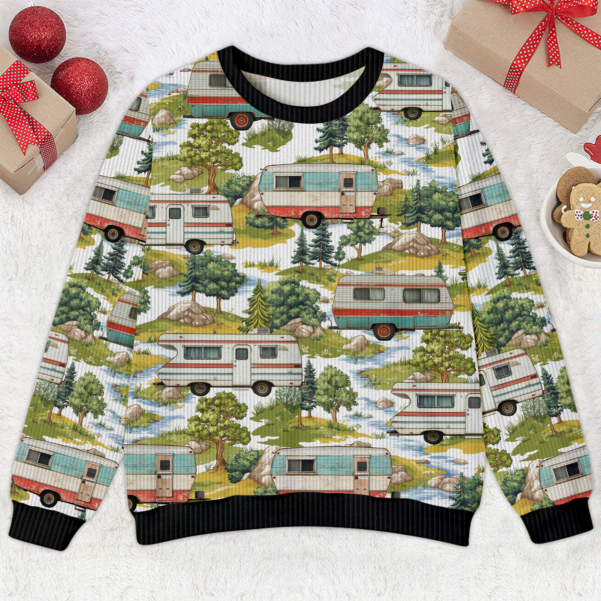 Camper Trailer Camping 80s Vintage Ugly Sweater