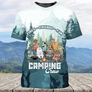 Friends, Fires, Fun Camping Crew Cats All Over Print Shirt