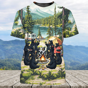 Friends, Fires, Fun Camping Crew Black Bear All Over Print Shirt