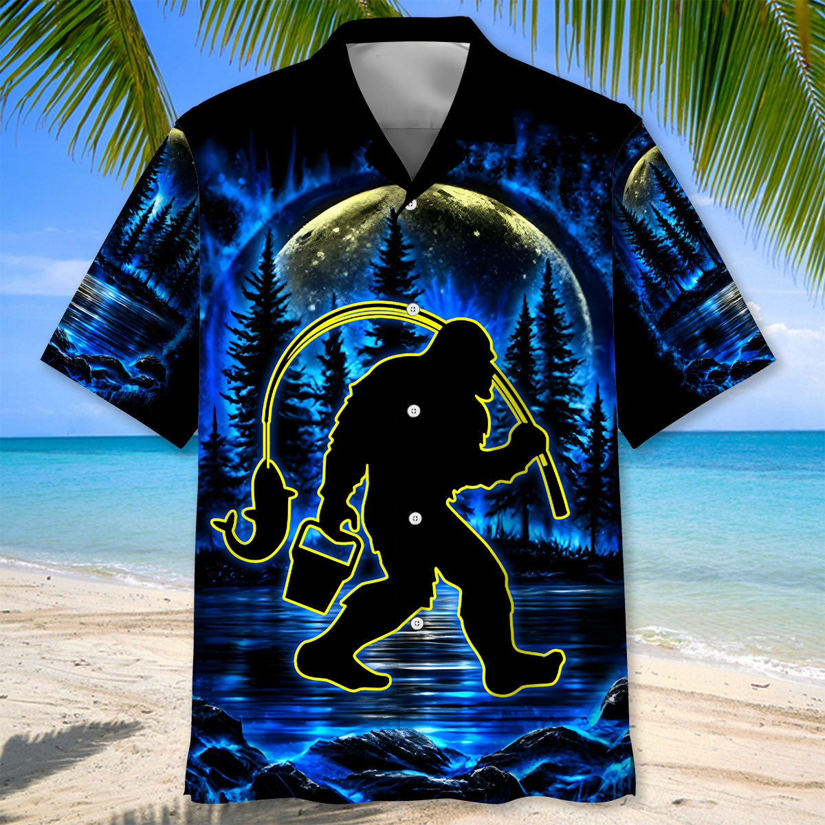 Bigfoot Fishing Hawaiian Shirt