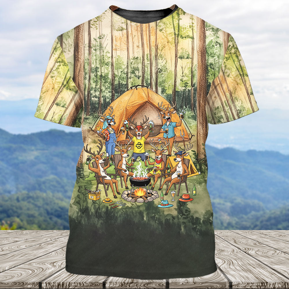 Friends, Fires, Fun Camping Crew Deer All Over Print Shirt
