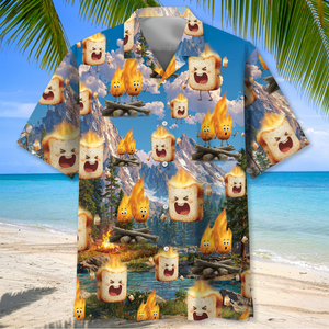 Funny Burning Marshmallow Camping Hawaiian Shirt