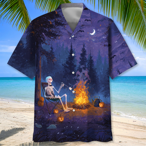Skeleton Roasting Marshmallow Halloween Hawaiian Shirt