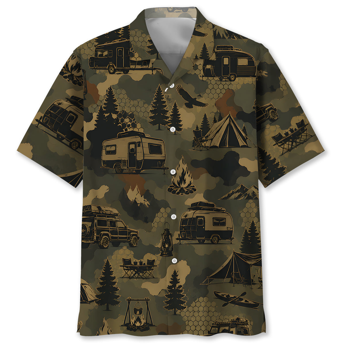 Camp Life Camping Camouflage Hawaiian Shirt