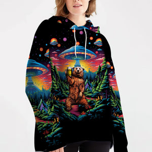 Bear Alien Night Drinking All Over Print Shirt