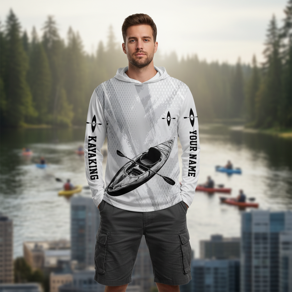 Custom Name Kayaking Black And White All Over Print Shirt
