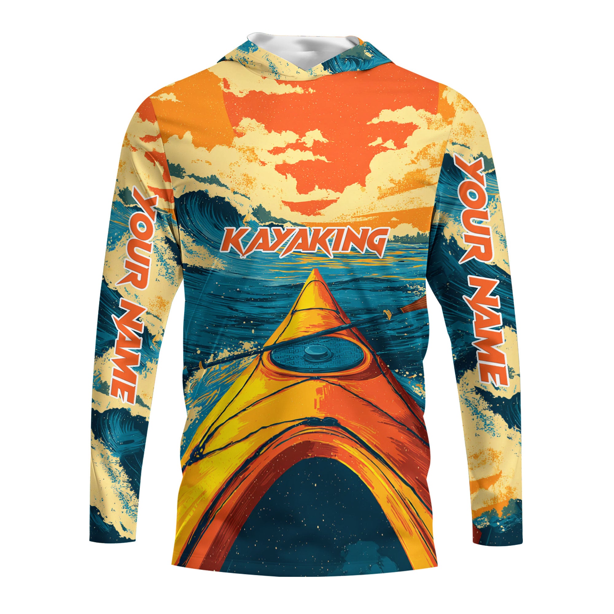 Custom Name Sunset Kayaking Scene All Over Print Shirt