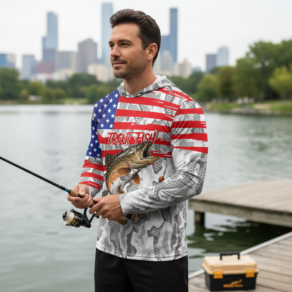 Camo American Flag Trout Fish Fishing All Over Print Shirt
