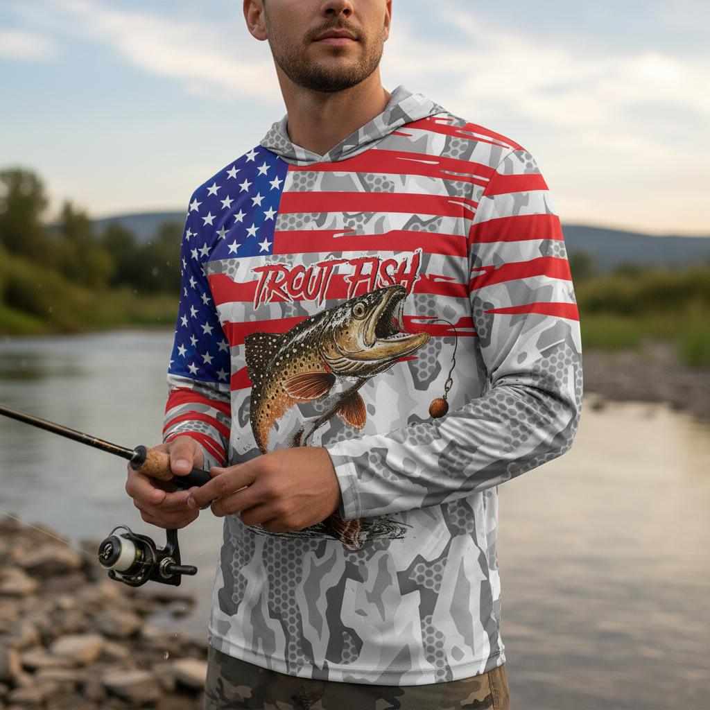 Camo American Flag Trout Fish Fishing All Over Print Shirt