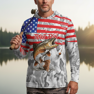 Camo American Flag Trout Fish Fishing All Over Print Shirt