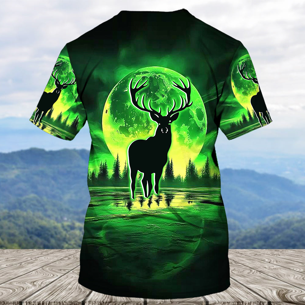 Deer Green Moonlit Art All Over Print Shirt