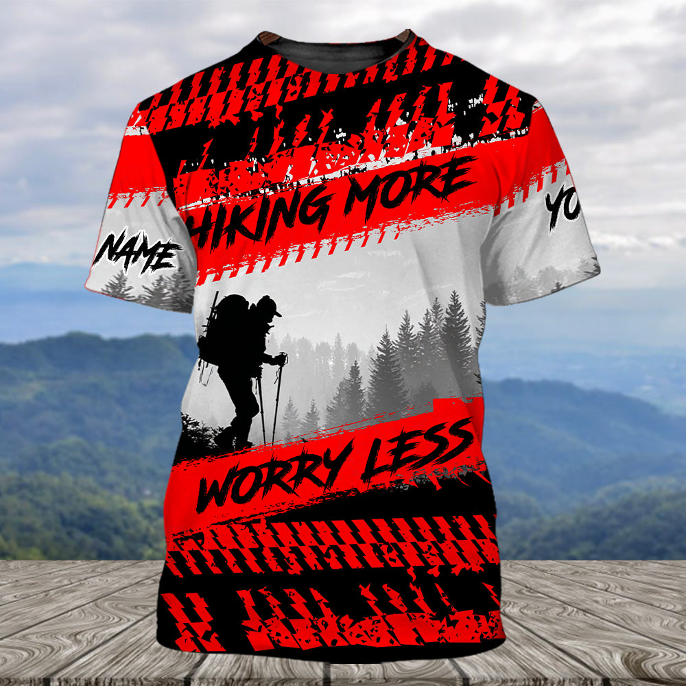 Custom Name Hiking More Worry Less Black Red All Over Print Shirt