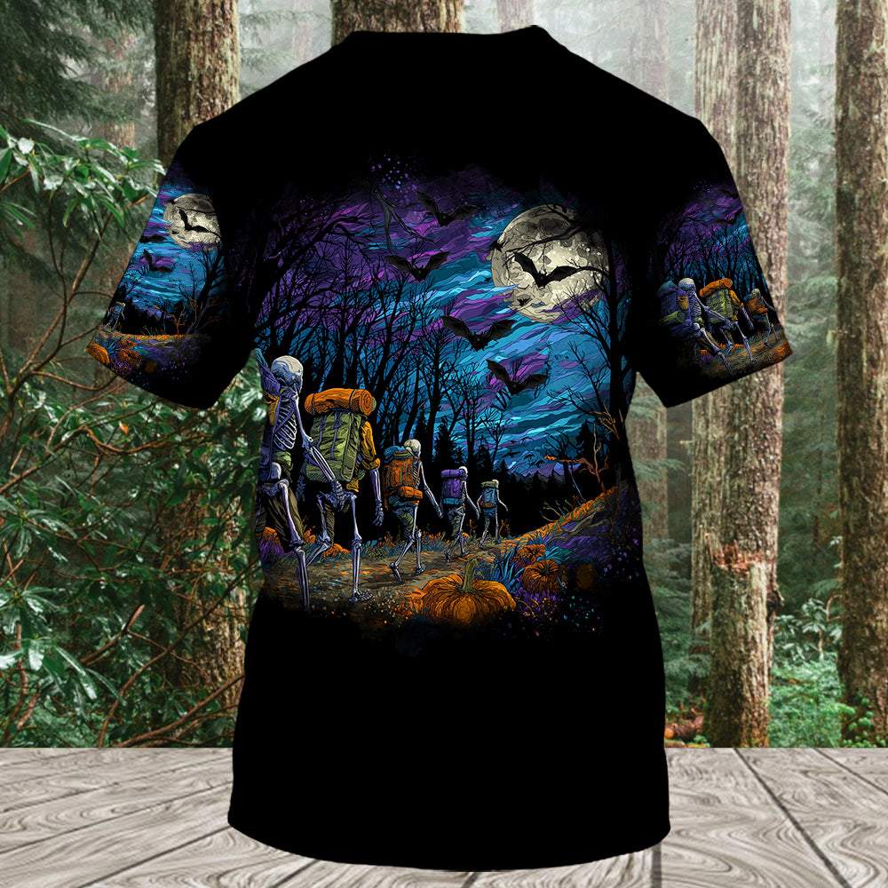 Skeleton Trekking Adventure Night Halloween All Over Print Shirt