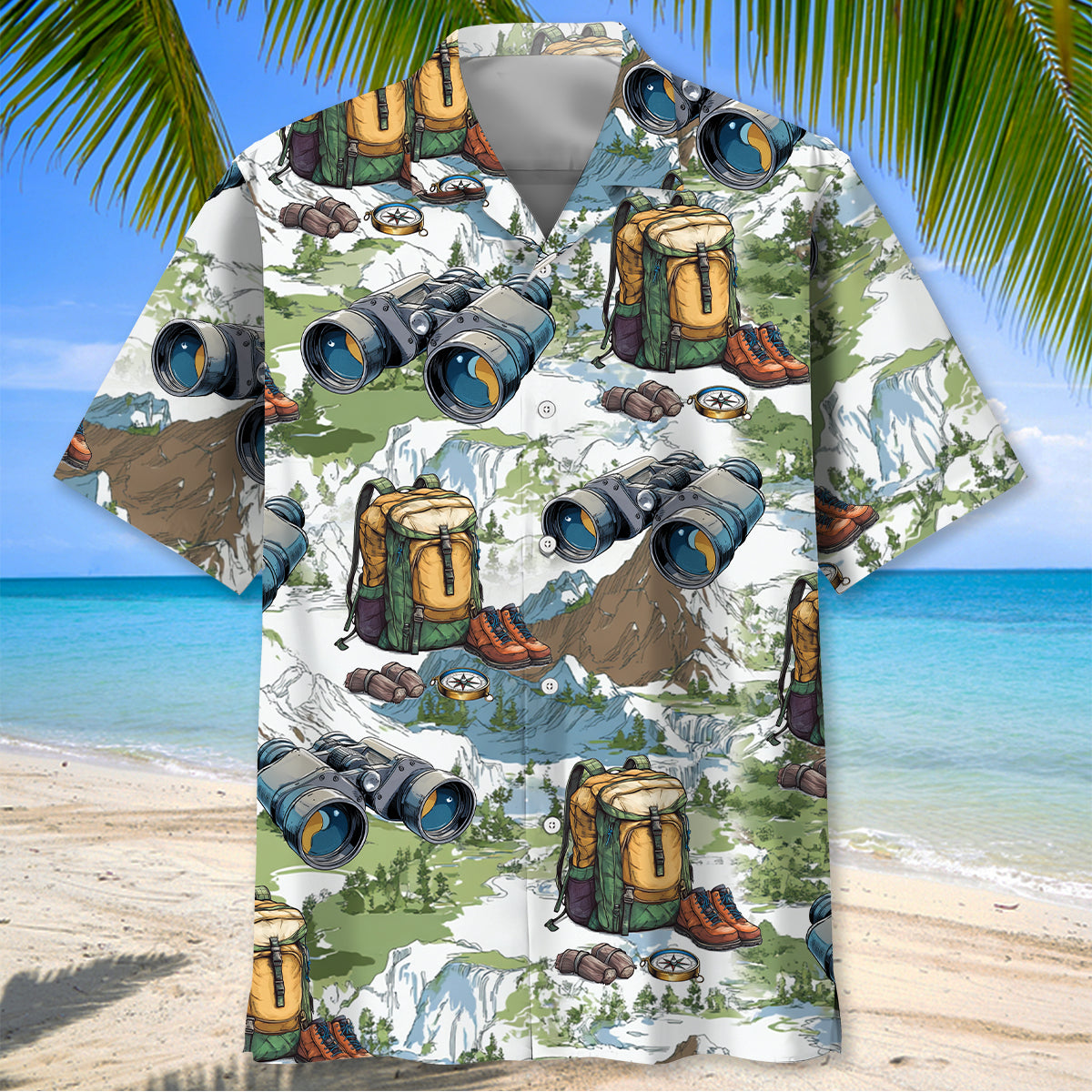 Hiking Mountain Backpack Binoculars Hawaiian Shirt