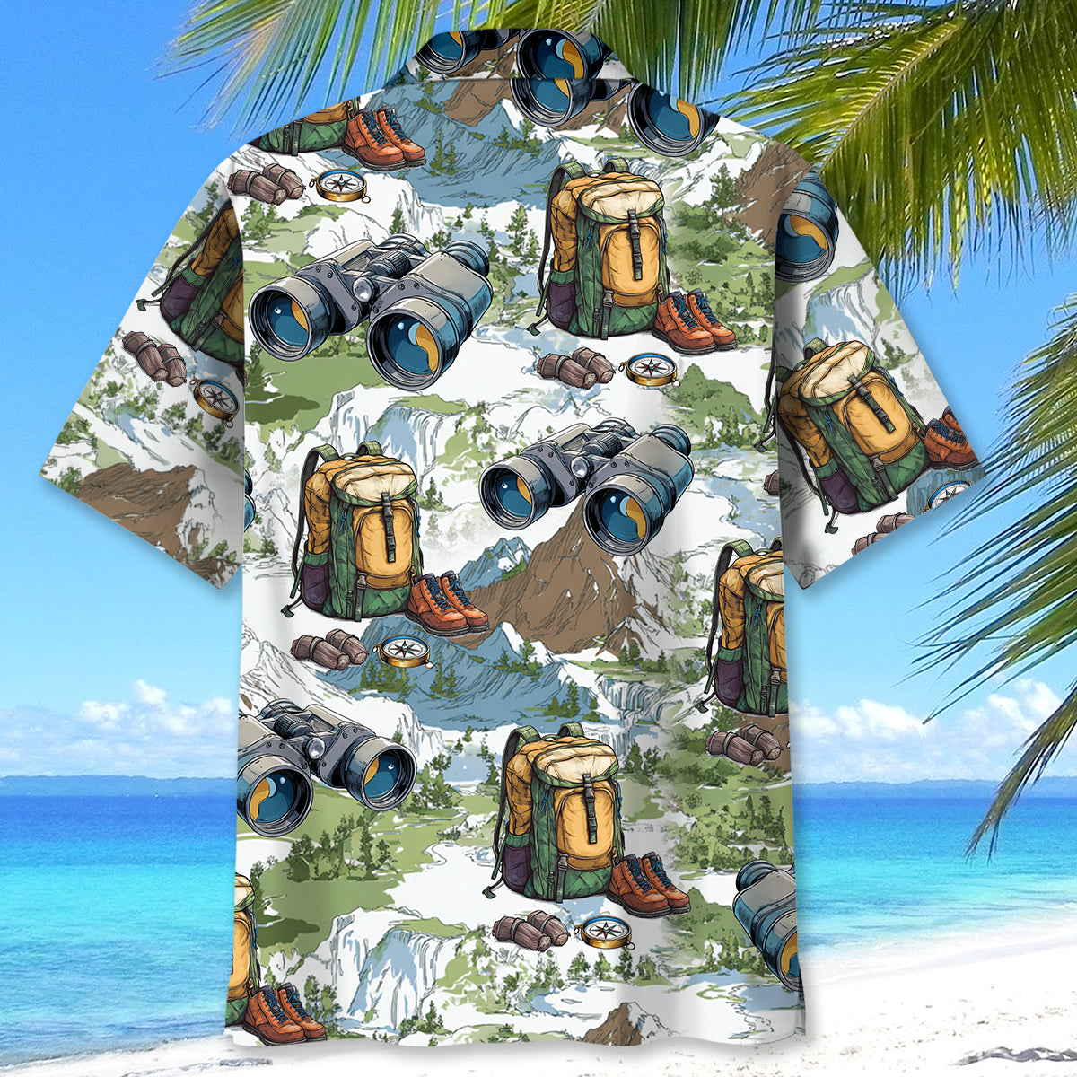 Hiking Mountain Backpack Binoculars Hawaiian Shirt