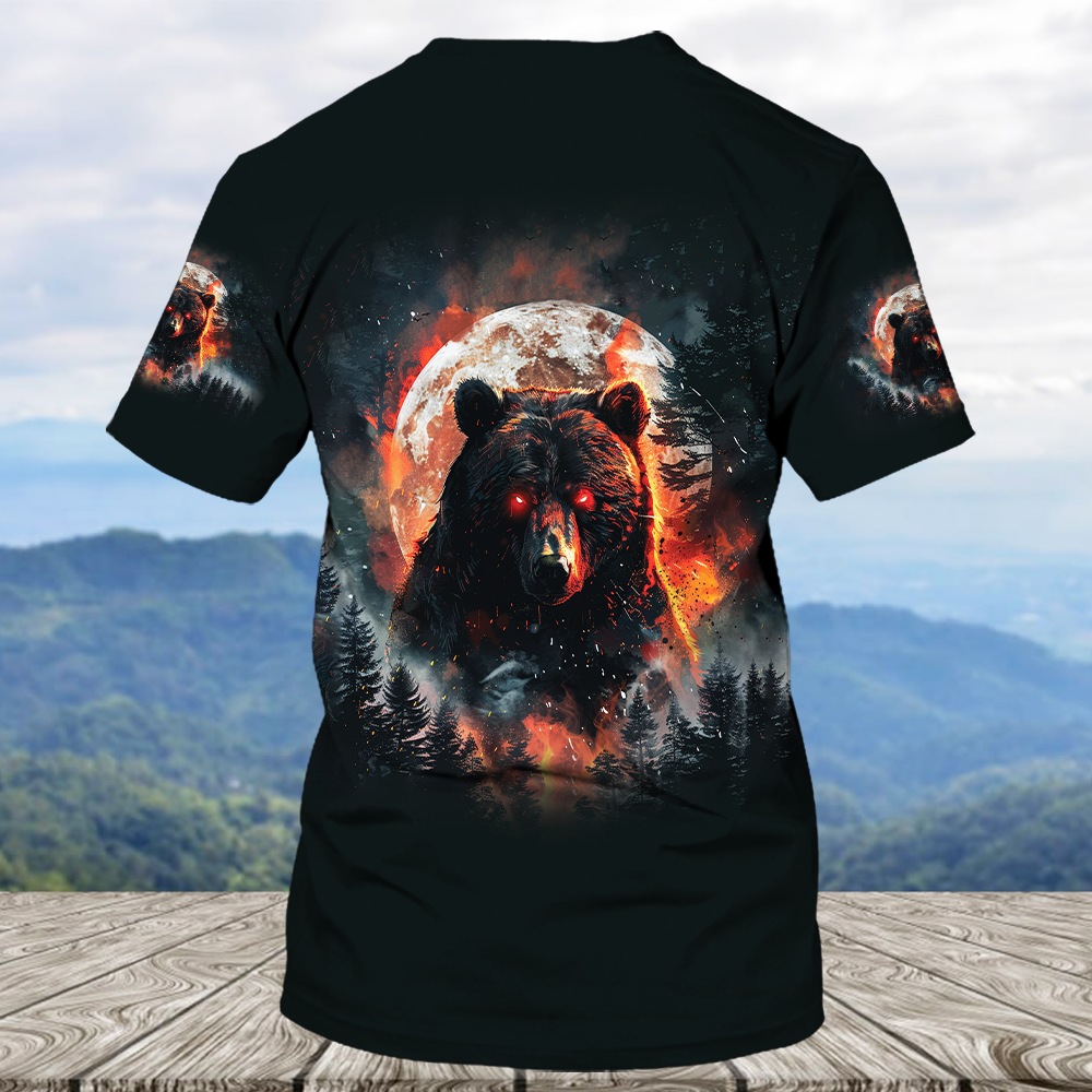 Fire Bear Adventure Dark Night Forest All Over Print Shirt