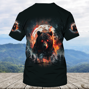 Fire Bear Adventure Dark Night Forest All Over Print Shirt