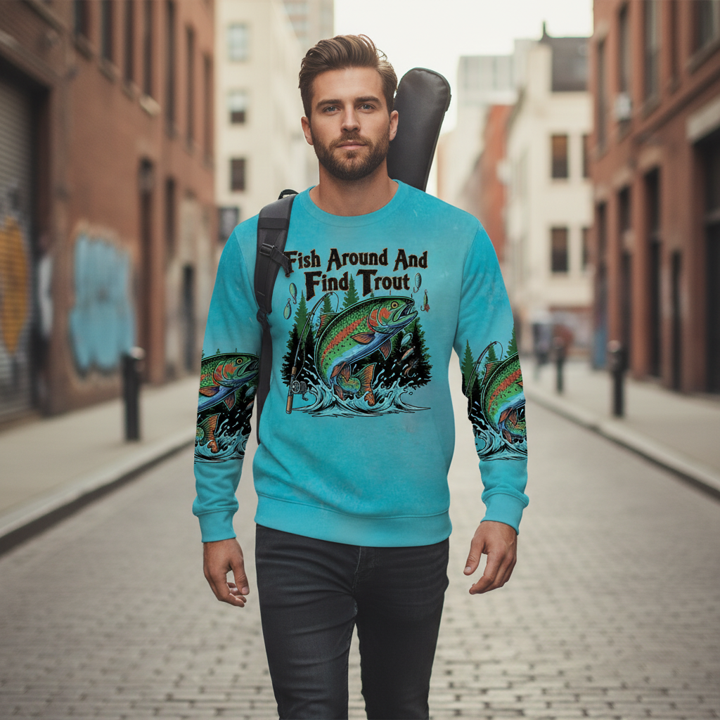 Fish Around And Find Trout Retro Graphic All Over Print Shirt