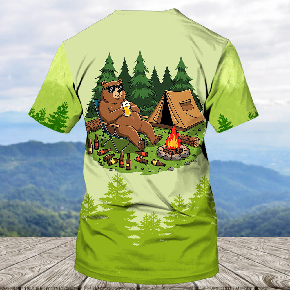 Funny Bear Drinking Camping All Over Print Shirt