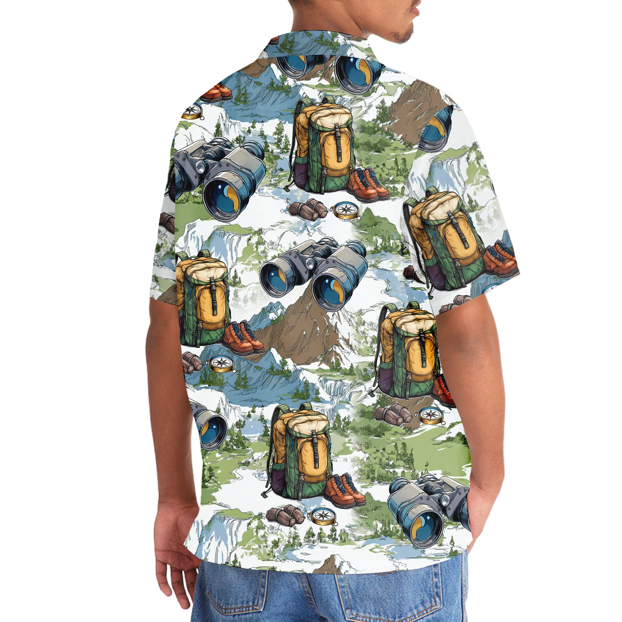 Hiking Mountain Backpack Binoculars Hawaiian Shirt