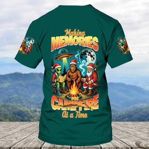 Funny Bigfoot Alien And Santa Making Memories One Campfire At A Time All Over Print Shirt